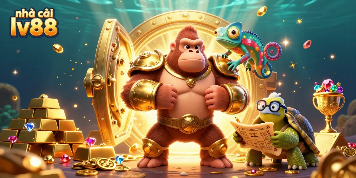 Engage with nhà cái lv88 in a vibrant 3D casino scene featuring dynamic gambling elements and characters.