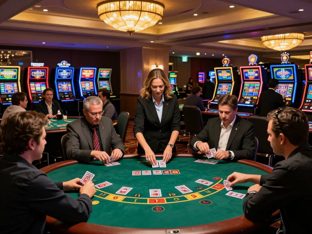 Players enjoying blackjack at okking casino with vibrant atmosphere and engaging gameplay