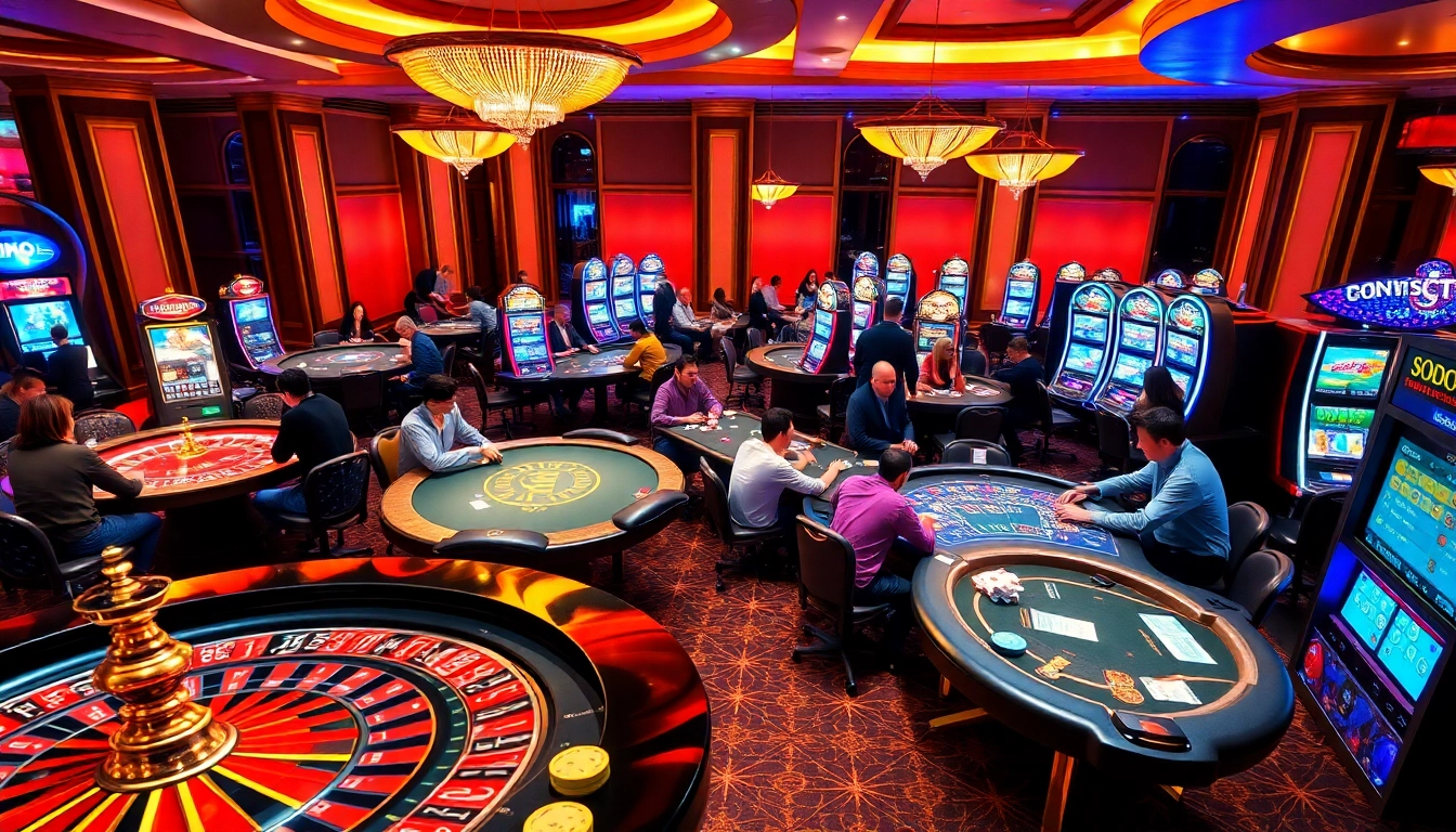 Exciting scene at SODO Casino featuring dynamic poker games and vibrant slot machines.