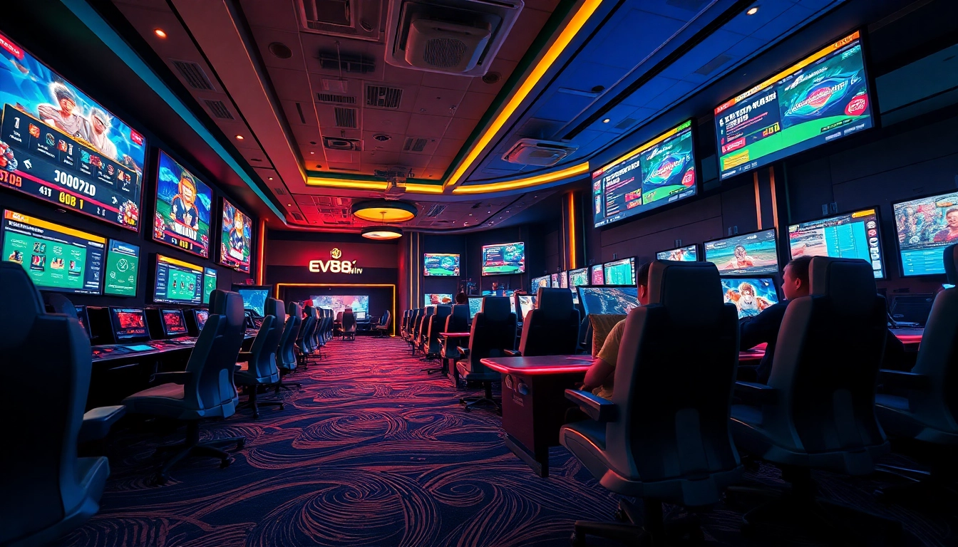 Engaging online gaming scene at ev88win.live, showcasing vibrant casino games and a lively atmosphere.