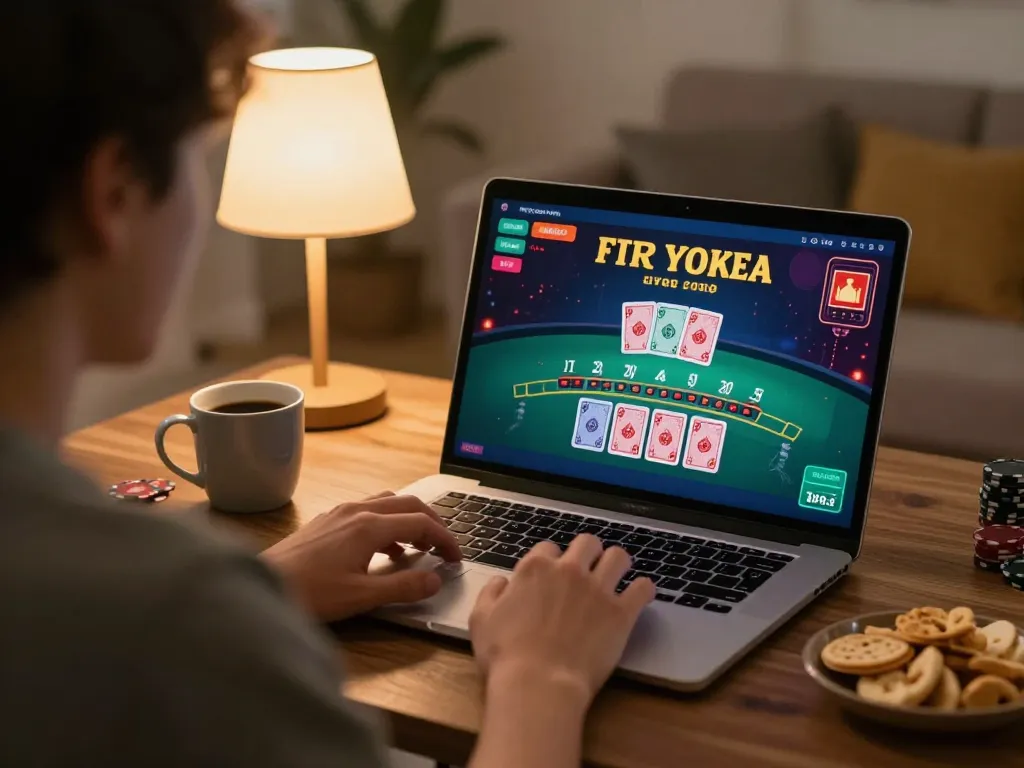 Player engaging in live blackjack on go88, enjoying a cozy home gaming setup with laptop and snacks