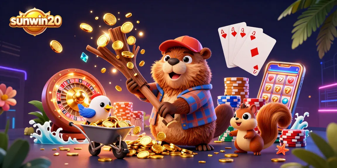 Join the excitement with sunwin20 as a beaver chops trees raining golden coins in a vibrant casino world.
