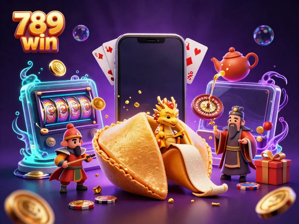 Experience the excitement of 789 win with a dynamic casino illustration featuring cartoon characters and engaging game elements.