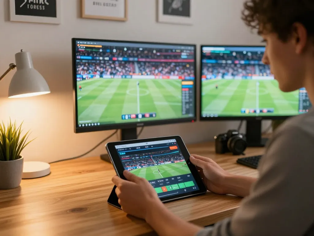 Betting on https://rr88.auction/ with sports app on tablet, comfortable gaming environment