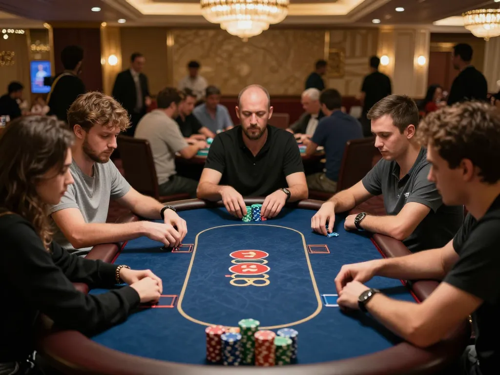 Players enjoying a thrilling poker game at ee88go casino, capturing the intensity and excitement of gambling.