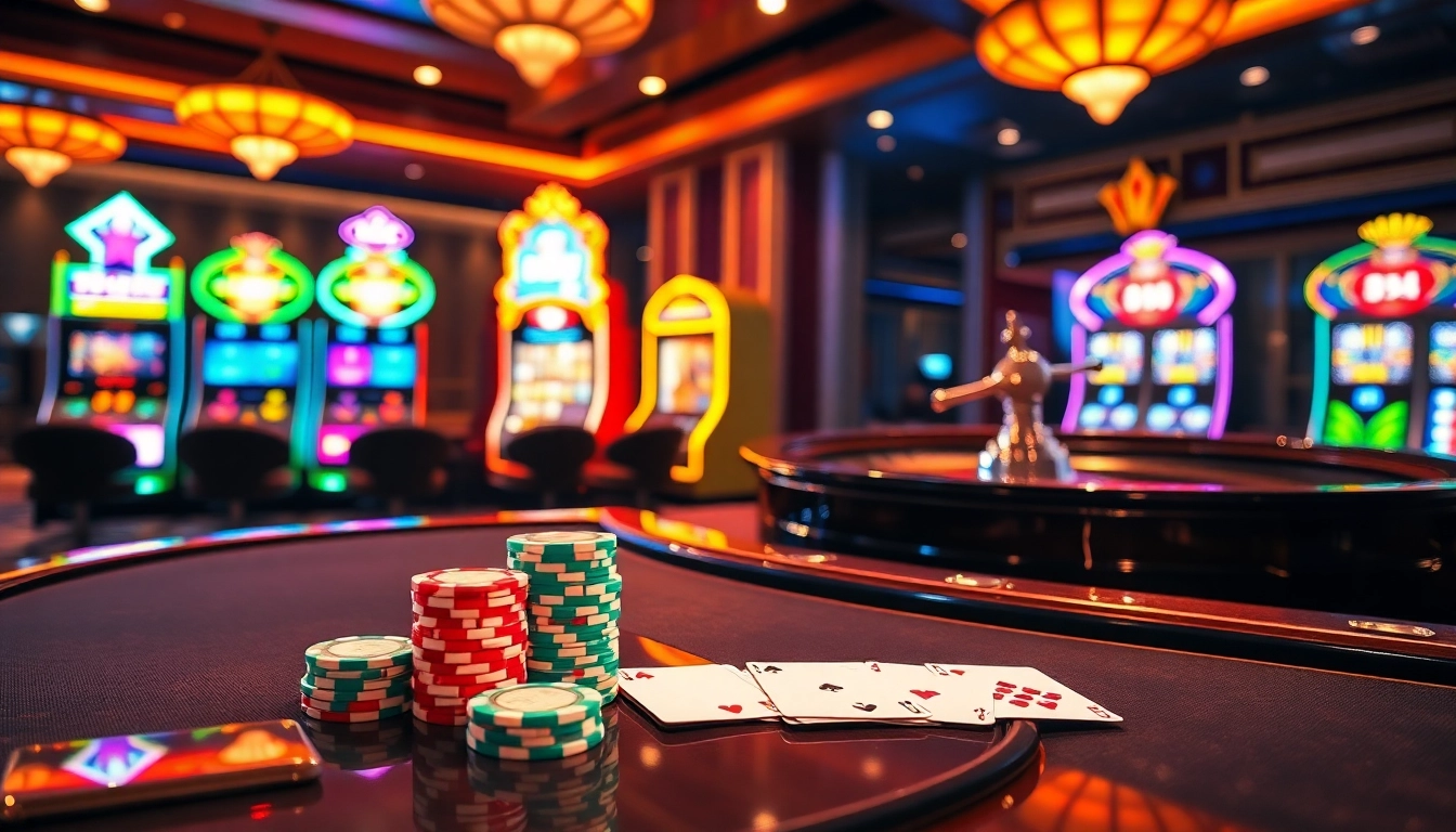 Experience thrilling gaming at B52 with vibrant poker chips and a spinning roulette wheel.