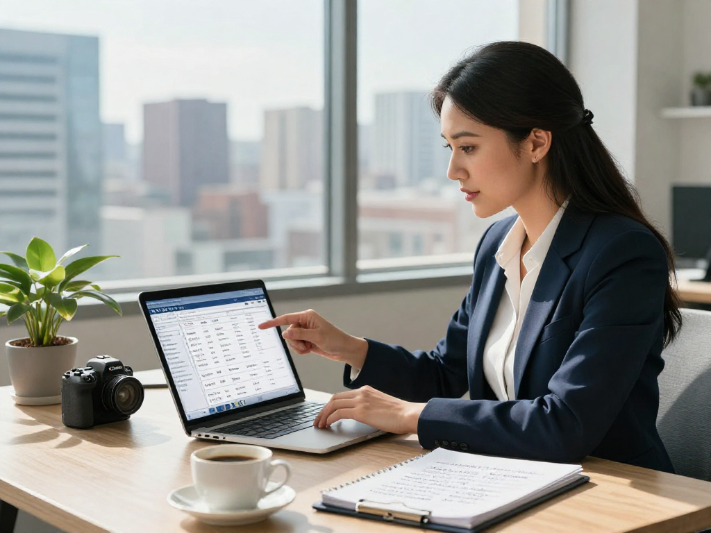 IDXSTAR real estate agent reviewing property listings in a modern office