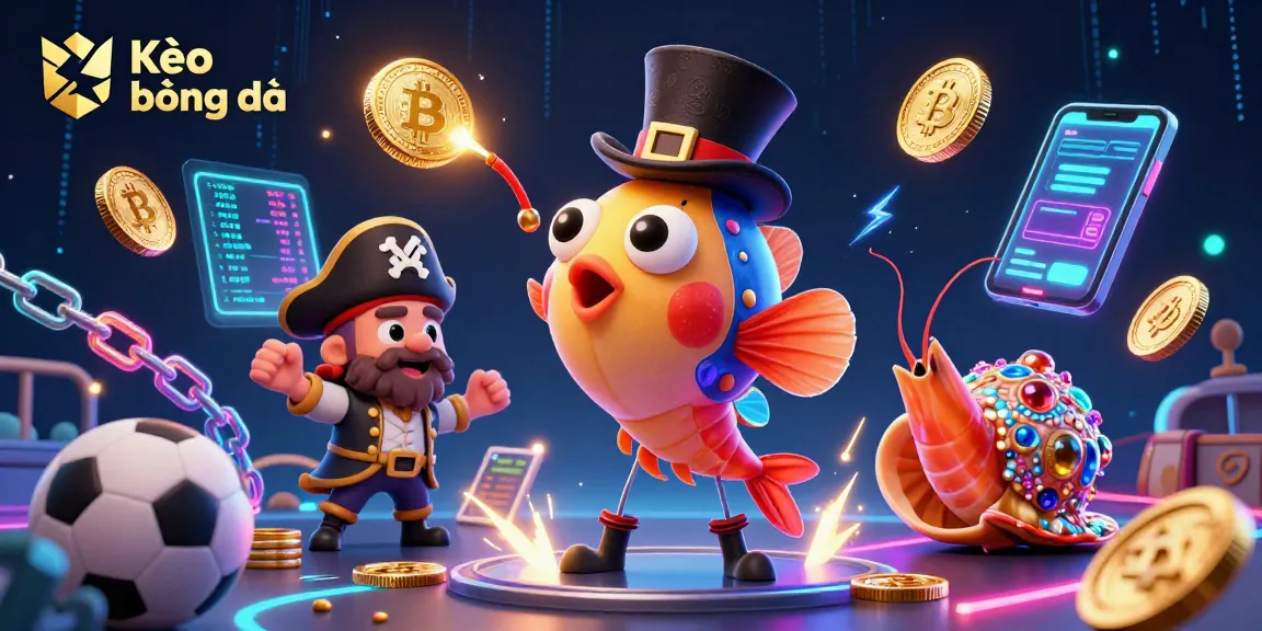 Kèo bóng đá showcases a lively scene with cartoon characters set against a sports betting backdrop, featuring neon elements.