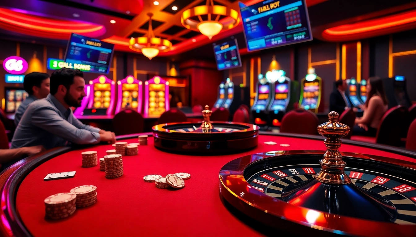 Experience thrilling gameplay at Go8 casino with luxurious poker tables and vibrant slot machines.