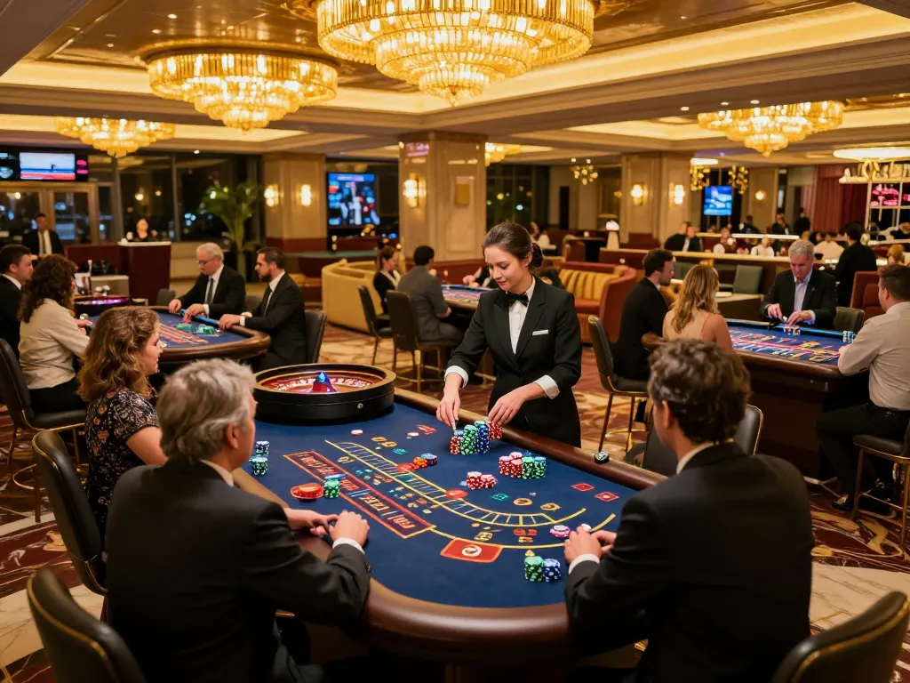 MMOO players engaging in thrilling roulette action on an upscale casino floor