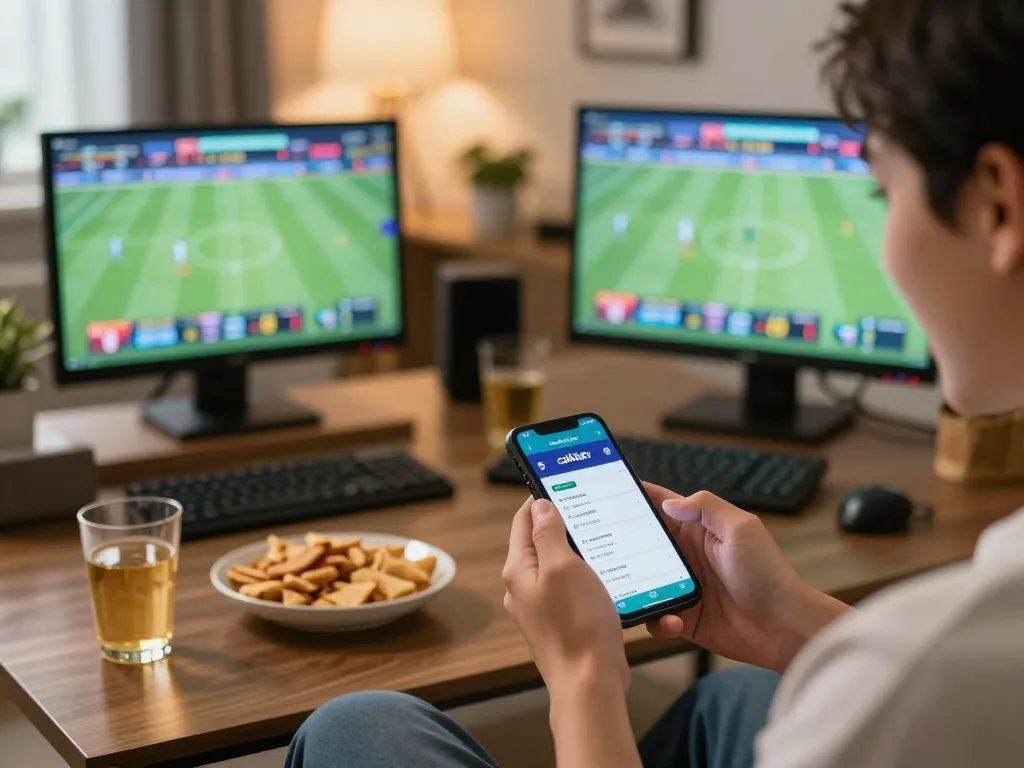 Engaging home sports betting scene on cakhiatv, showcasing live updates and user excitement