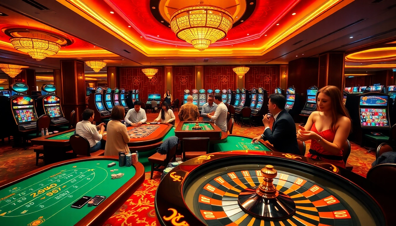 Engaging in thrilling casino games at KIM88, showcasing a vibrant atmosphere and excitement.