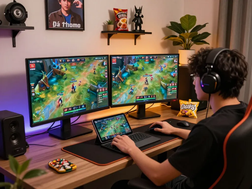 Engaging live streaming of Đá gà thomo on a modern gaming setup, showcasing excitement and strategy.