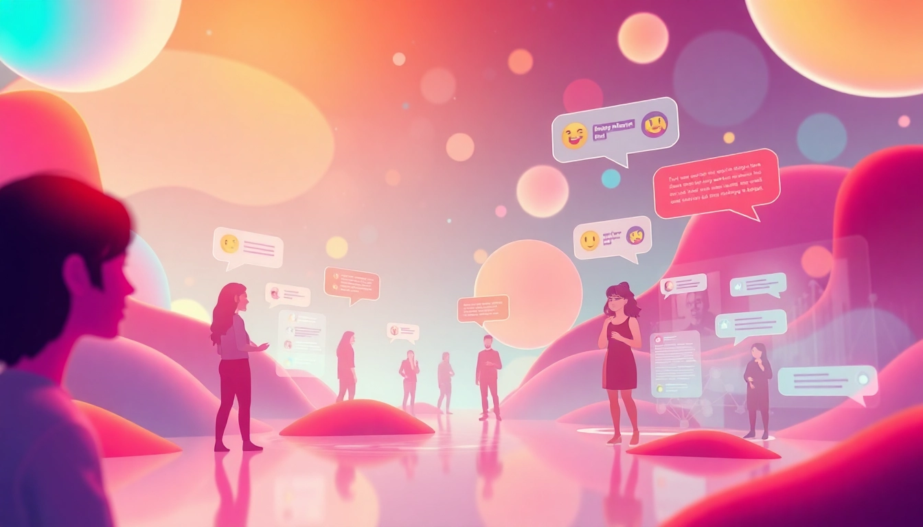 Engaging scene showcasing lively spicy chat interactions between avatars in a vibrant digital landscape.