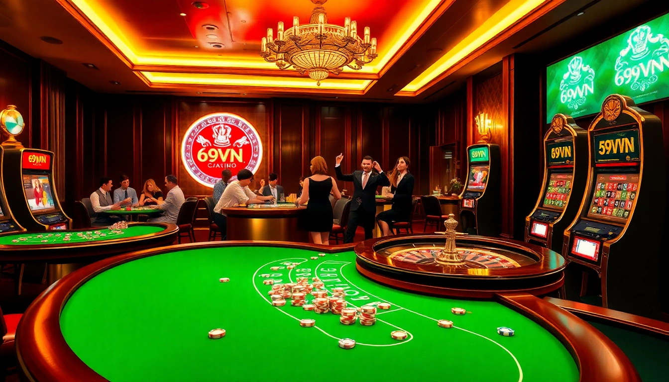 Players winning at 69vn casino games, showcasing excitement and luxury in online gambling.
