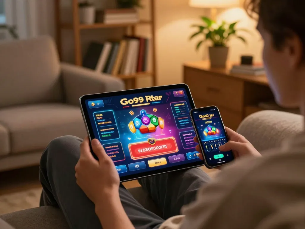 Engaging online gaming experience with Go99 casino on tablet as player strategizes