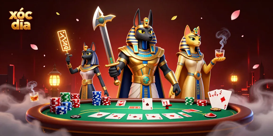 Explore xóc đĩa action with vibrant casino elements in a dynamic 3D illustration.