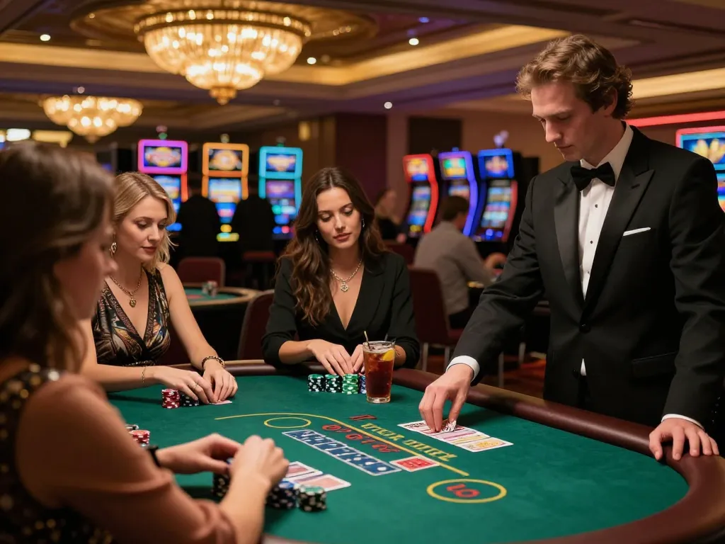 79KING players strategizing during an intense blackjack game at a high-end casino table.