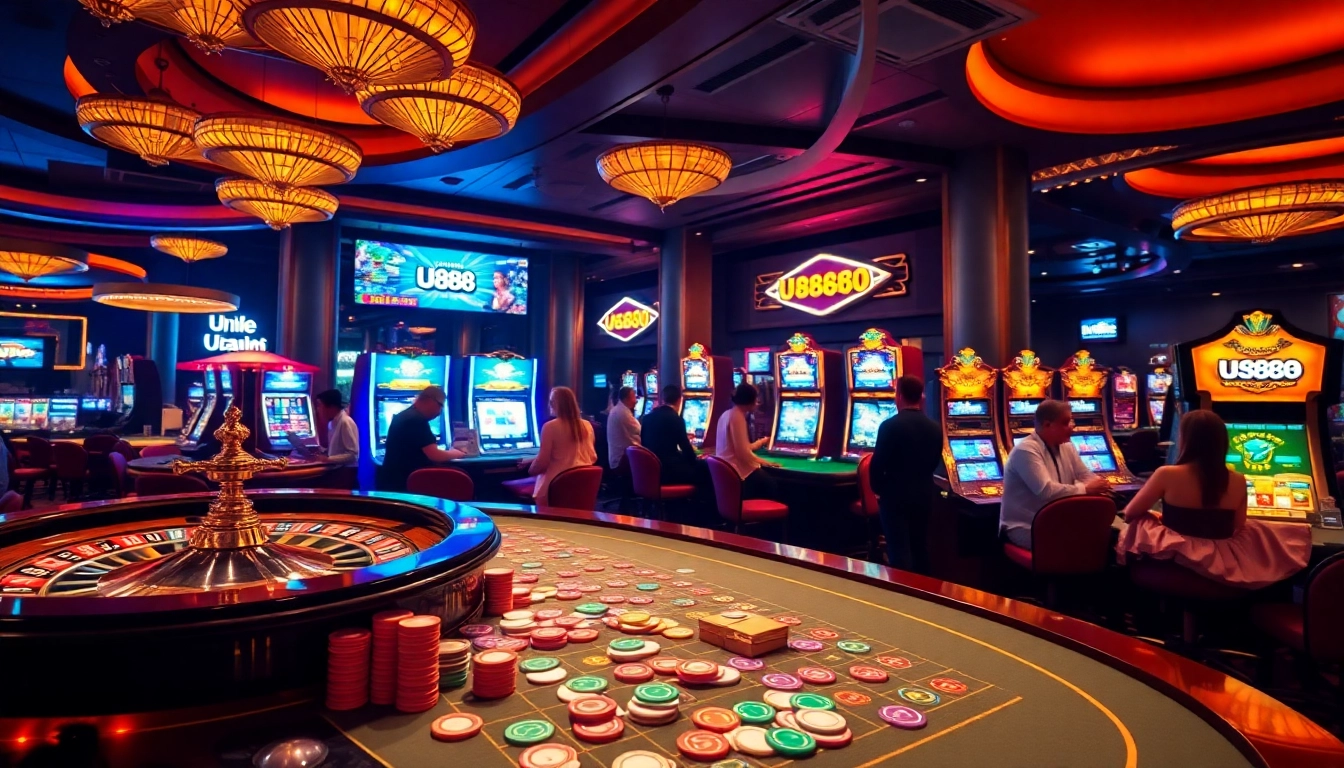 Experience the excitement of U888 with vibrant casino games and betting tables.