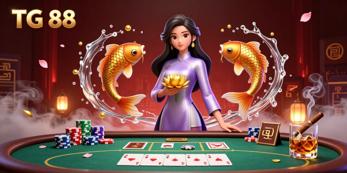 Experience exciting gaming at TG 88 with a vibrant casino scene featuring poker elements and dynamic visuals.