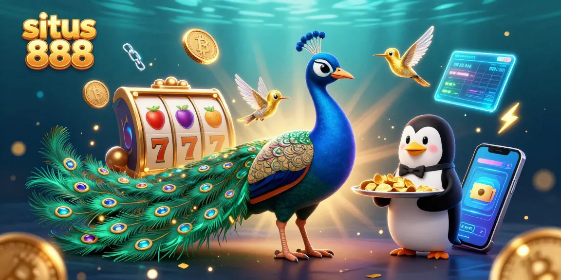 Experience the excitement of situs 888 with vibrant slot symbols and a dynamic casino scene.