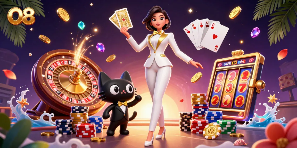 Play blackjack and win big at O8 with a glamorous dealer and poker chip towers.