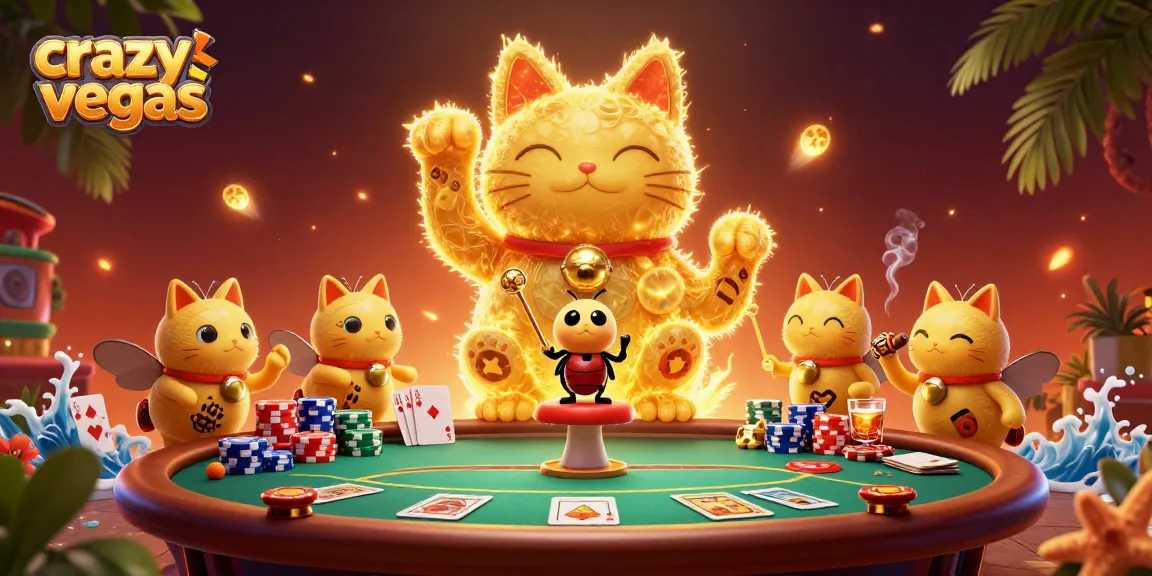 Experience the thrill of crazyvegas with golden fireflies forming a lucky cat in a vibrant casino scene.