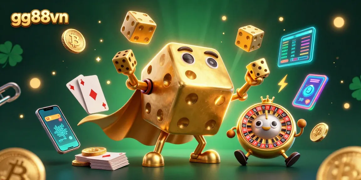 Engage in exciting gaming experiences at gg88vn with vibrant 3D elements representing various gambling activities.
