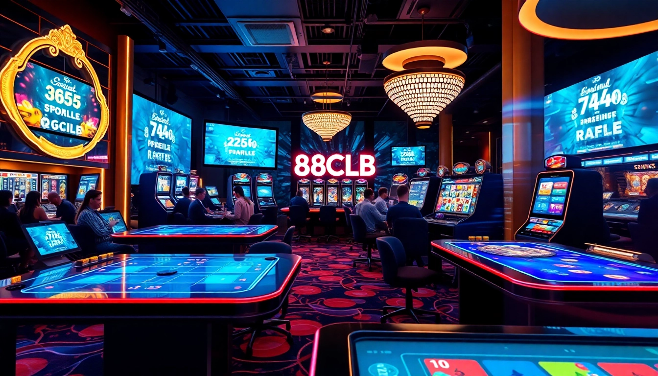 88clb immersive online casino environment showcasing vibrant gaming tables and advanced technology.