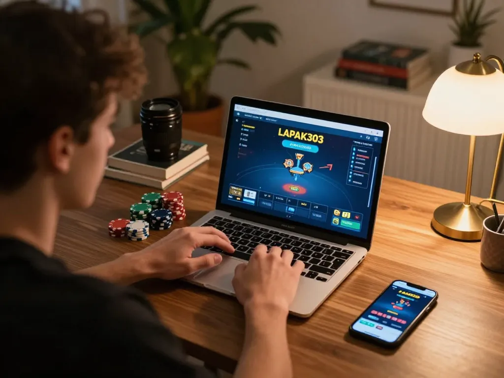 Engaging scene of online poker gameplay on lapak303, showcasing focused player immersed in strategy.