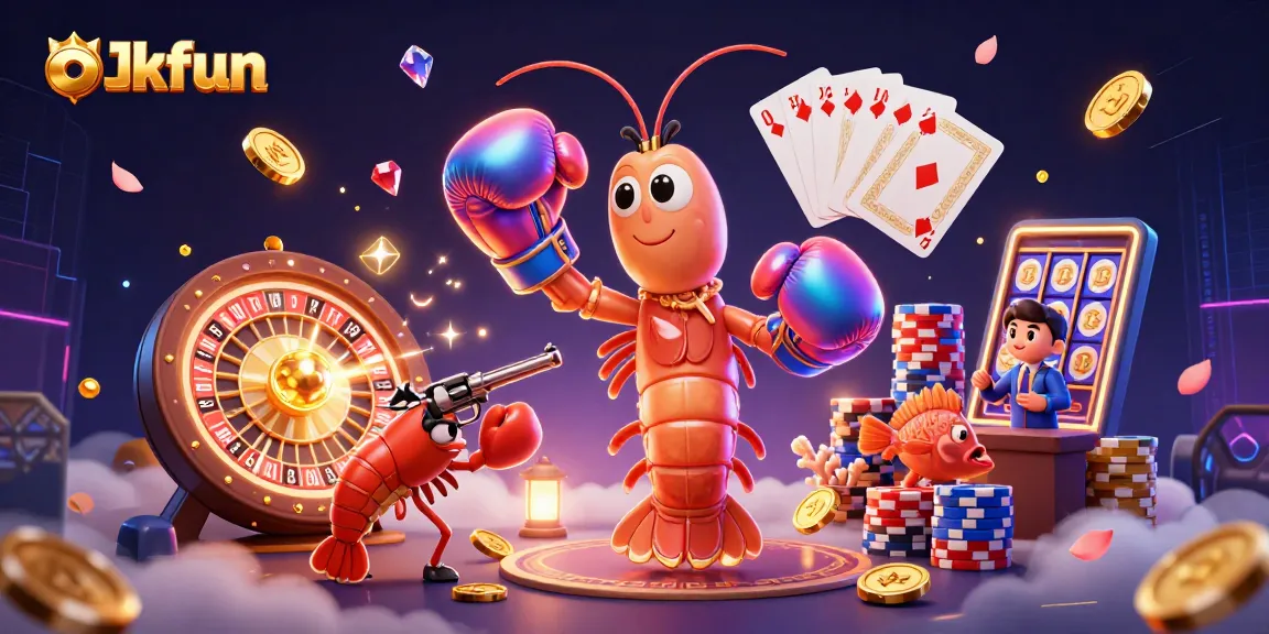 Experience the thrill of gambling at okfun with vibrant 3D casino elements and energetic characters.