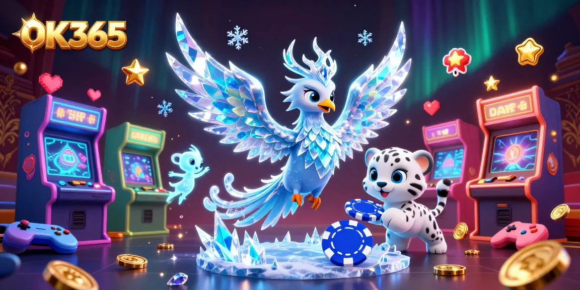 Engage in excitement at OK365 with vibrant 3D casino characters amidst a thrilling gaming atmosphere.