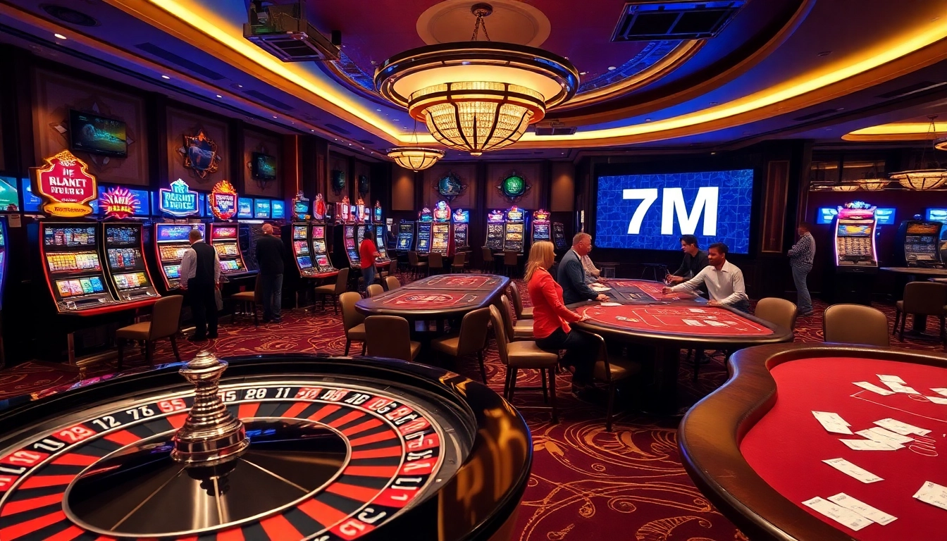 Engaging scene of luxury casino gaming showing players enjoying 7M's thrilling betting options.