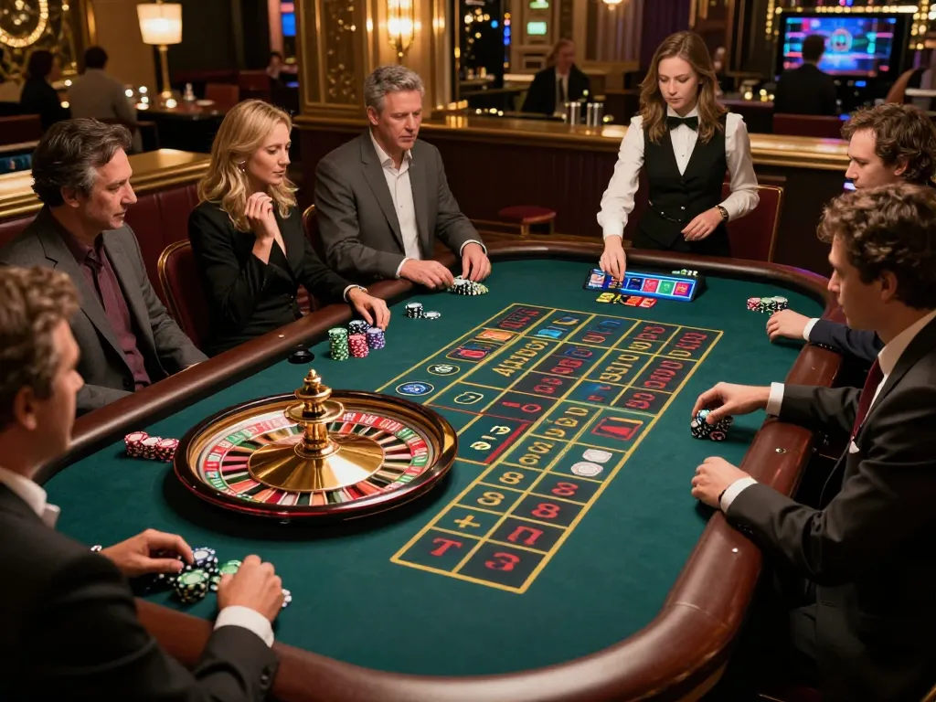 Net88 players engaging in thrilling roulette bets at a luxurious casino table in a vibrant atmosphere.