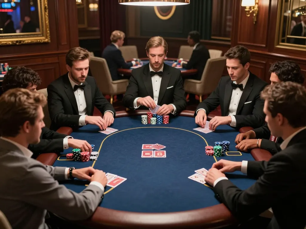 Players engaging in strategic gameplay at a TT88 BET poker table, vibrant atmosphere and elegant setting.