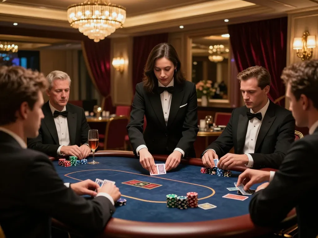 Sunwin players strategizing at a luxury poker table in an upscale casino.