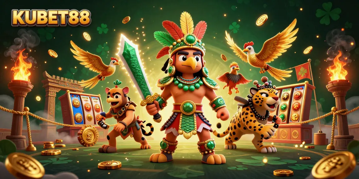 KUBET88 earn rewards in an exciting slot game adventure with vibrant 3D warriors and captivating gaming elements