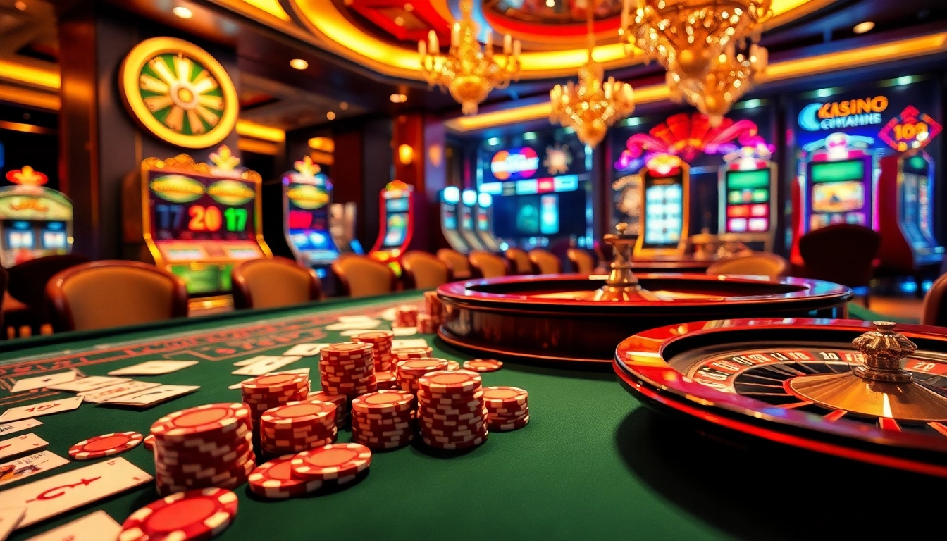 Experience high-stakes excitement with a luxurious casino scene at https://pub88.in.net/, featuring vibrant poker chips and elegant roulette wheels.