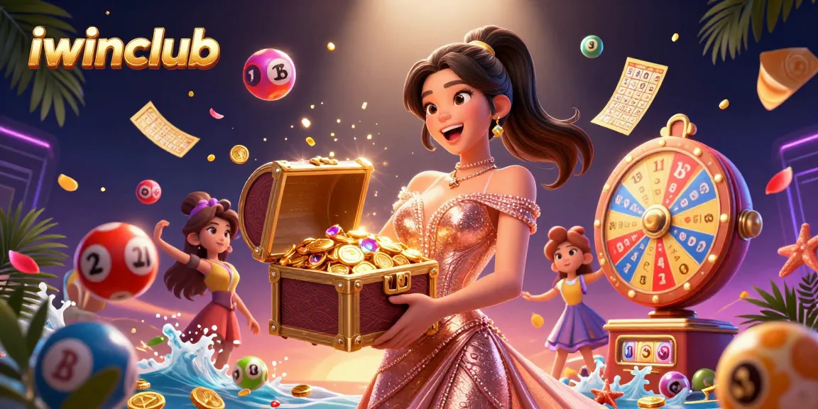 Experience excitement with iwinclub at a vibrant casino scene full of treasures and games.