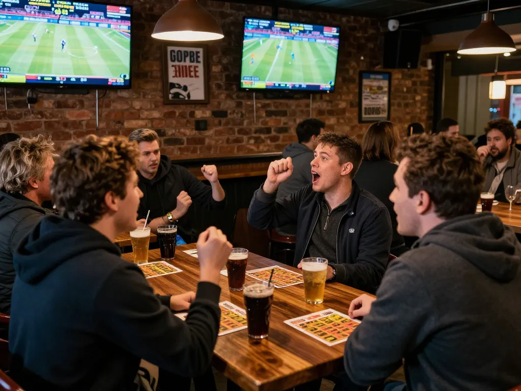 Engaged gamblers placing bets using n88 app at a sports bar during live games
