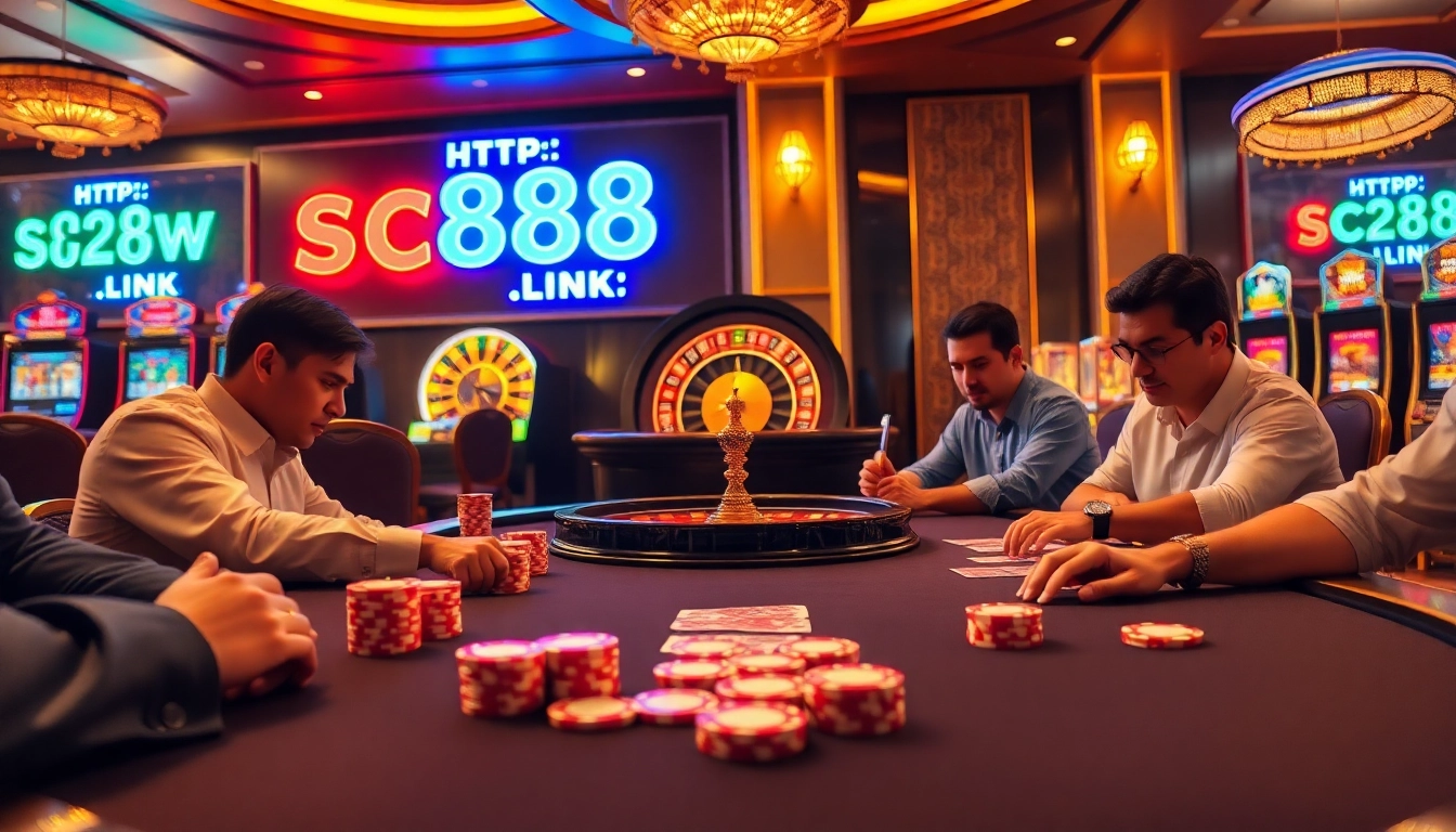 Experience the thrill of high-stakes poker at http://sc88.link/ with vivid casino visuals of chips and cards.