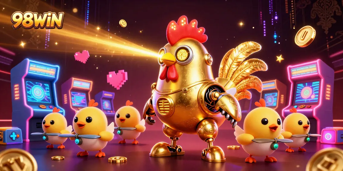 Engage with thrilling gaming experiences at 98WIN Casino, featuring vibrant 3D characters and energetic game elements.