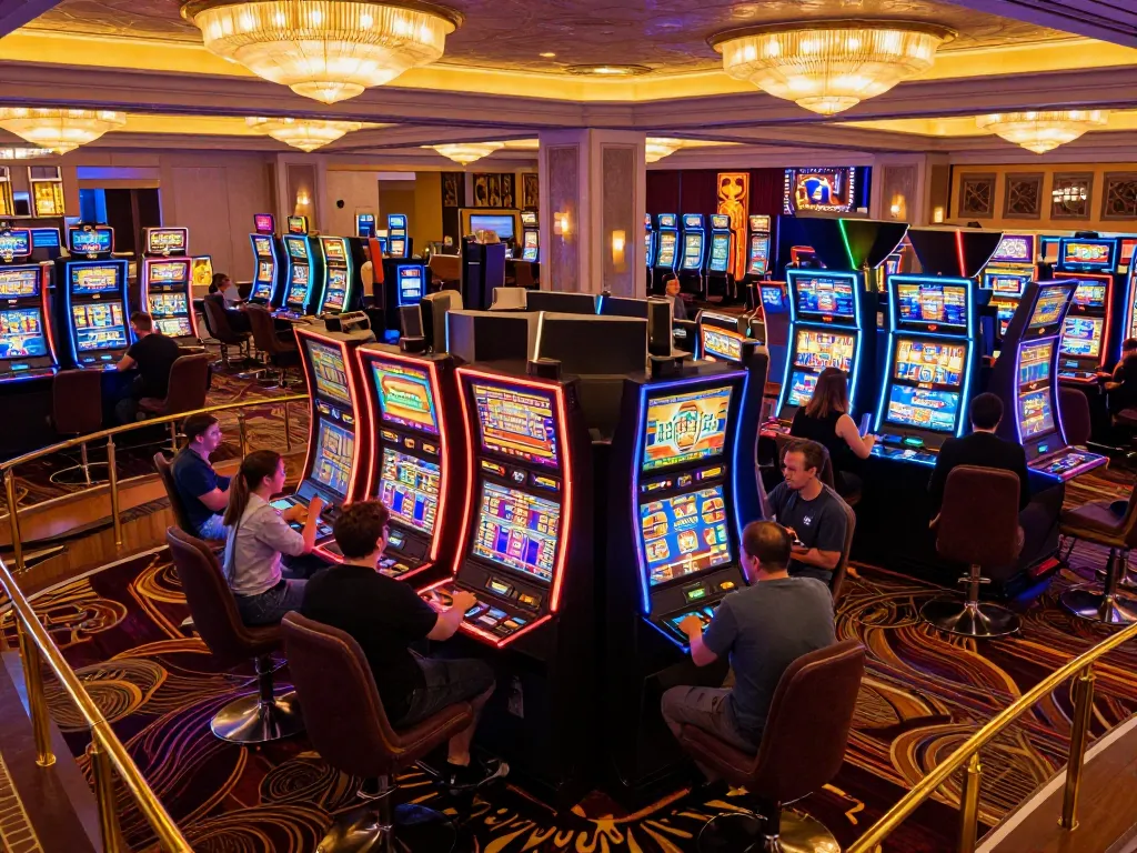 Players enjoying vibrant slot machines at AX88 casino, showcasing excitement and dynamic gaming