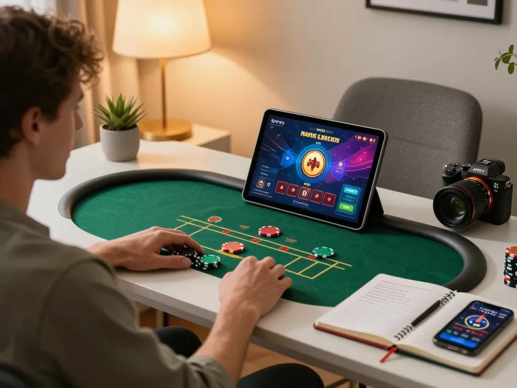 Player using GI8 online gaming app on tablet for an immersive poker experience