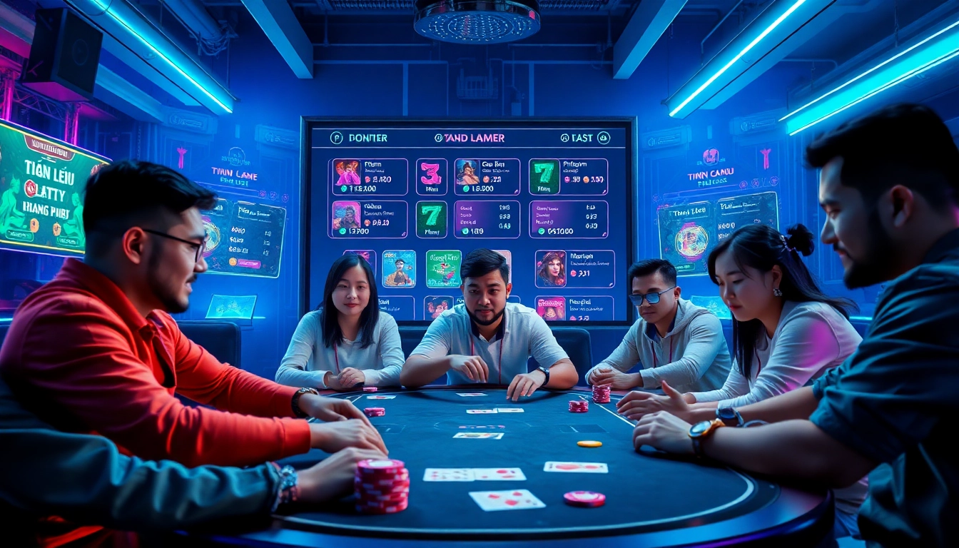 Exciting online gaming scene at gamebaidoithuong.com.vc showcasing diverse players enjoying popular card games.