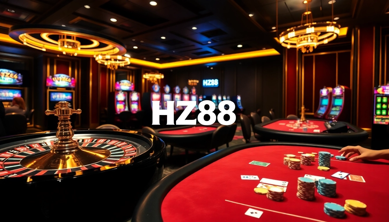 Experience the thrill of gambling at HZ88 with vibrant roulette wheels and poker tables.