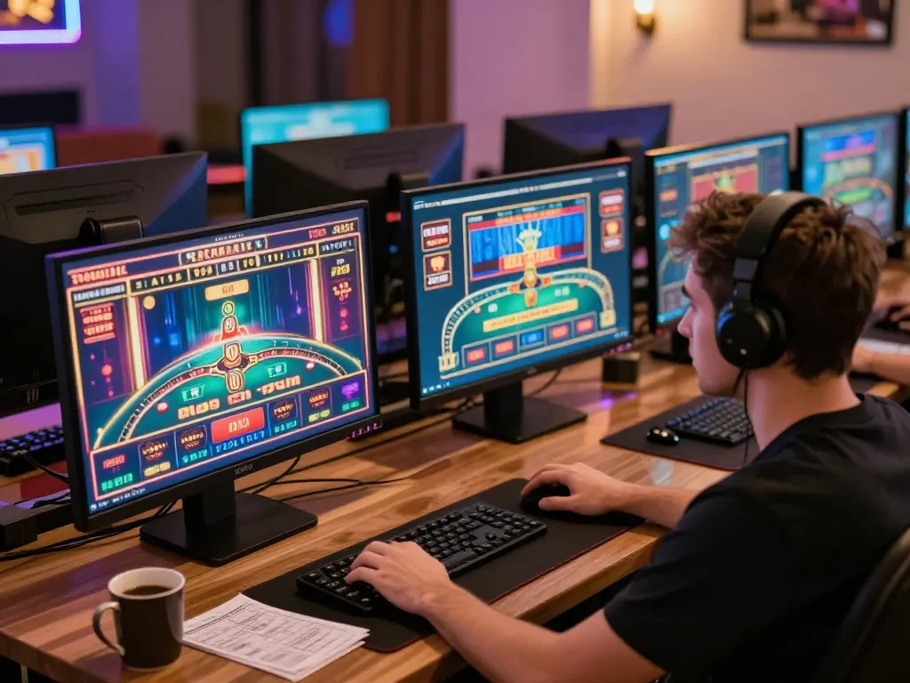 Engaging with casino games on 555WIN platform in a lively home gaming setup