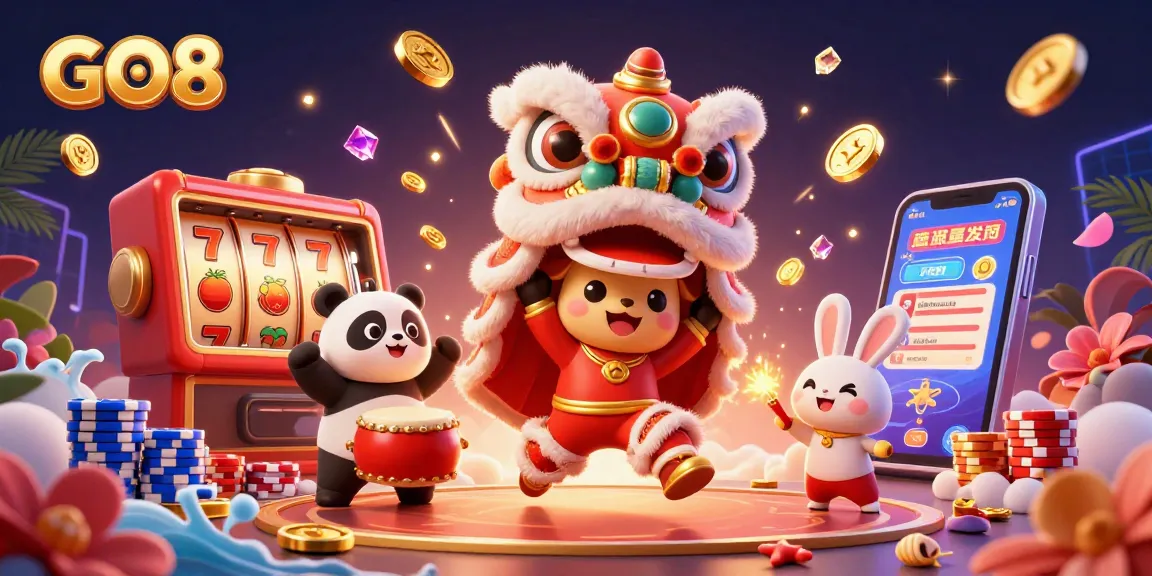 Experience excitement with GO8 as lively characters celebrate in a vibrant casino atmosphere.