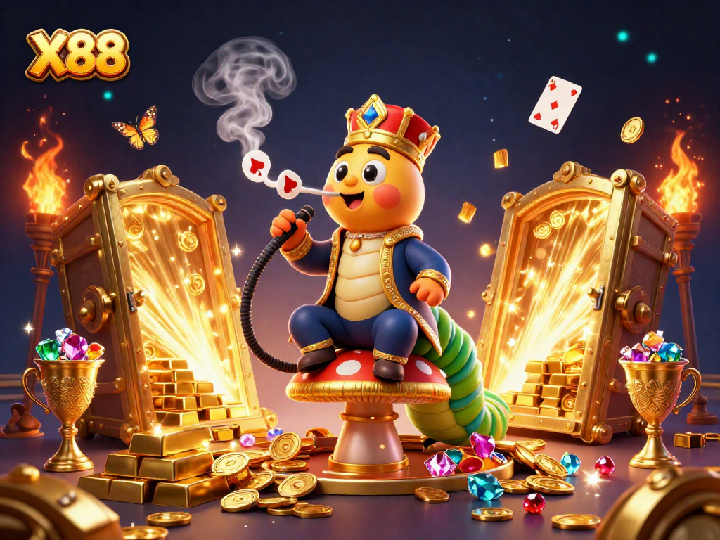 X88 captures the thrill of casino play with vibrant poker symbols and treasure in a dazzling 3D scene.