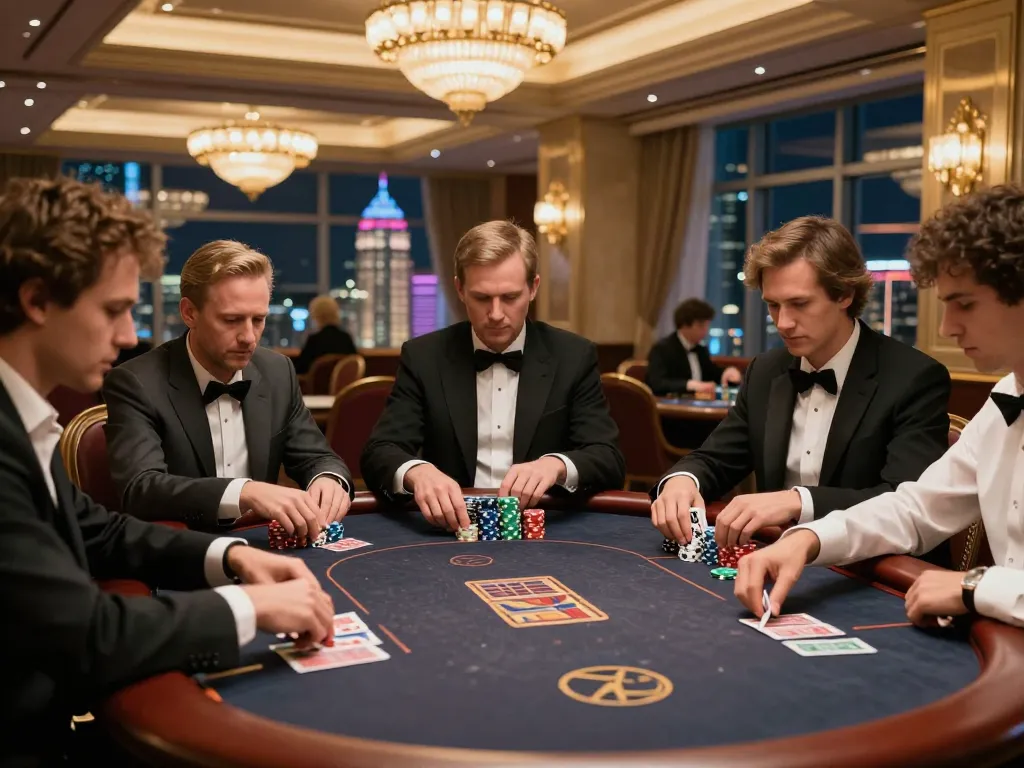 Engaged players at high-stakes poker table in casino showcasing 789win strategies for winning bets.